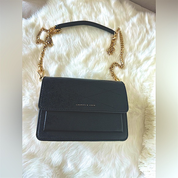 Charles & Keith Black Crossbody Bag with Gold Chain - Picture 1 of 5